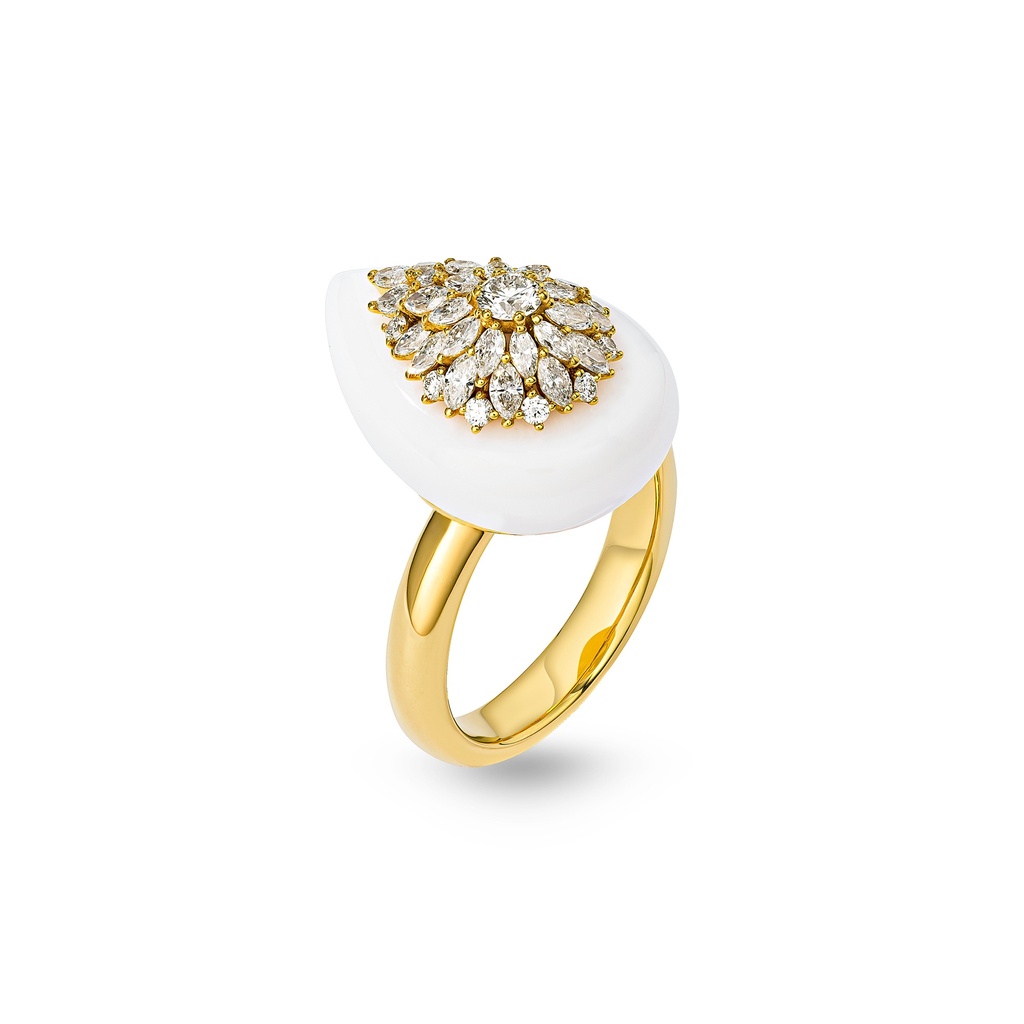 Daisy Pear-Shape White Ceramic Ring With Diamonds #2