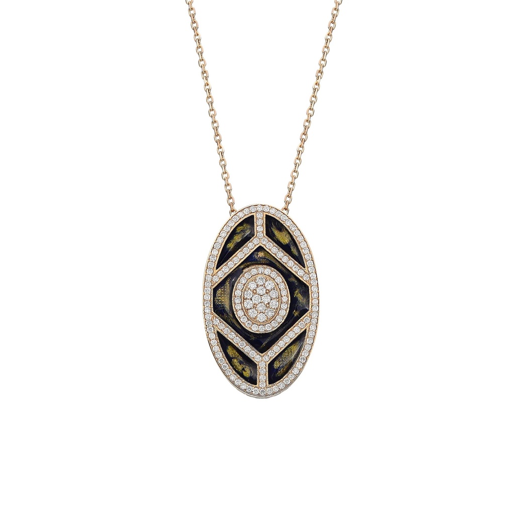 Terzihan Rose Gold Shield Pendant - Blue Mother of Pearl Enamel RG.SHIELD