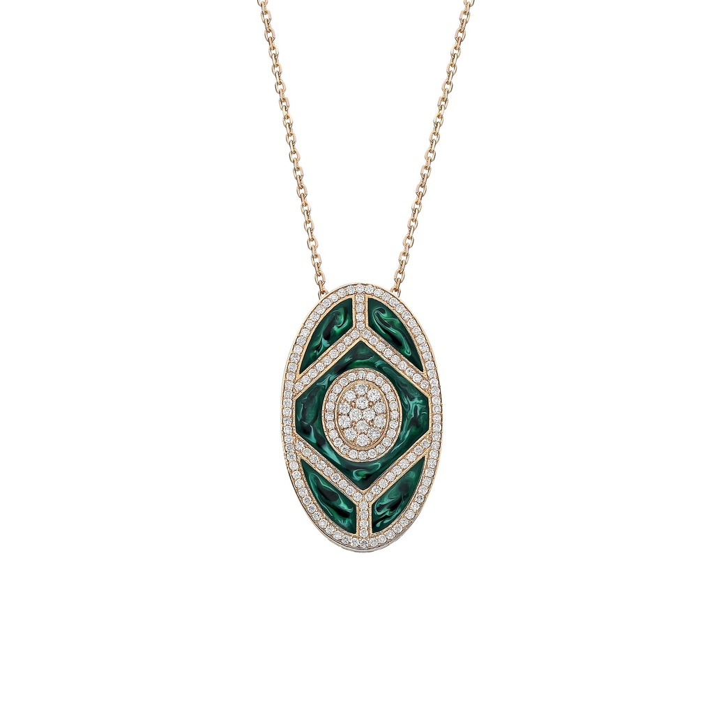 Terzihan Rose Gold Shield Pendant - Green Mother of Pearl Enamel RG.SHIELD