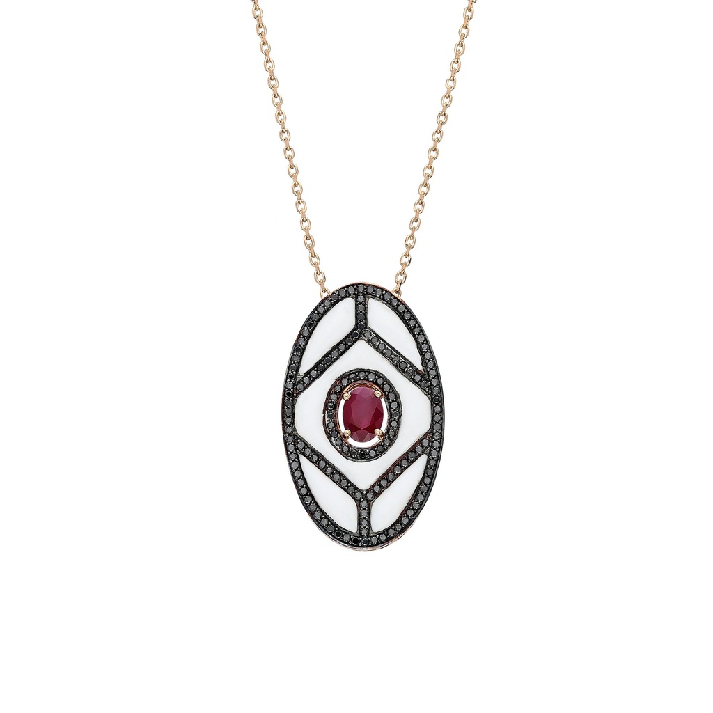 Terzihan Rose Gold Shield Pendant - Ruby with Black Diamonds RG.SHIELD
