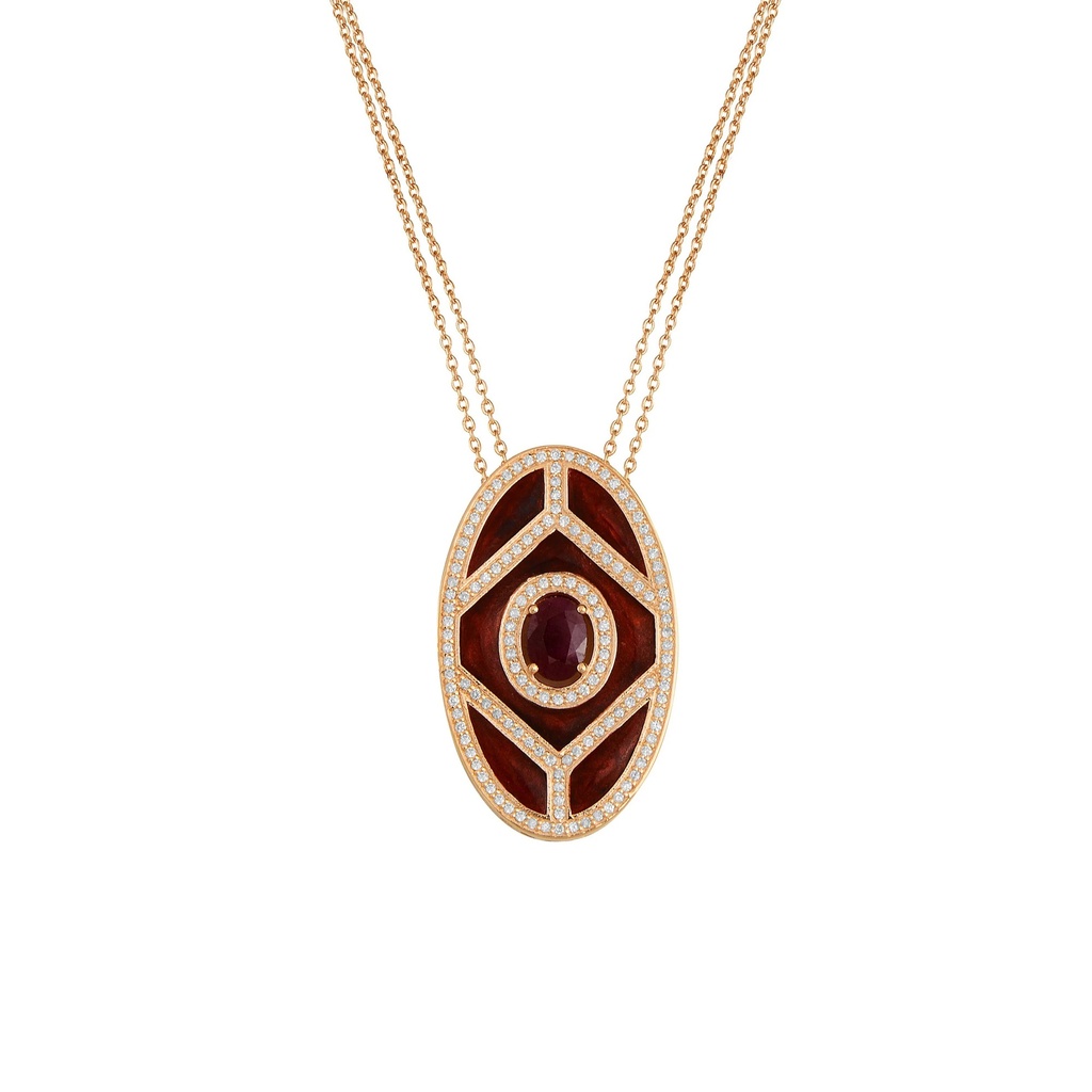 Terzihan Rose Gold Shield Pendant - Ruby with Red Enamel RG.SHIELD