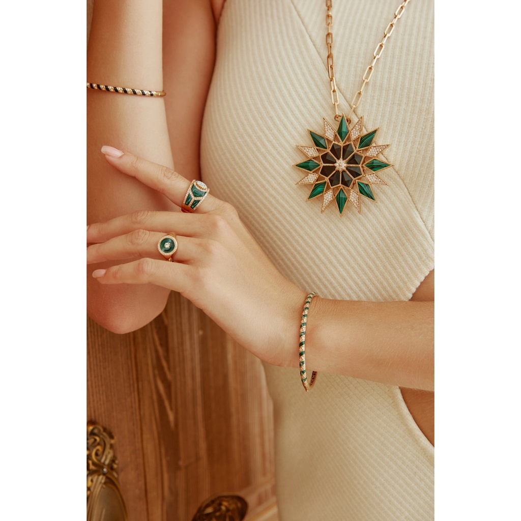 Terzihan Rose Gold Tornado Bracelet - Green Mother of Pearl Enamel RG.TORNADO #6
