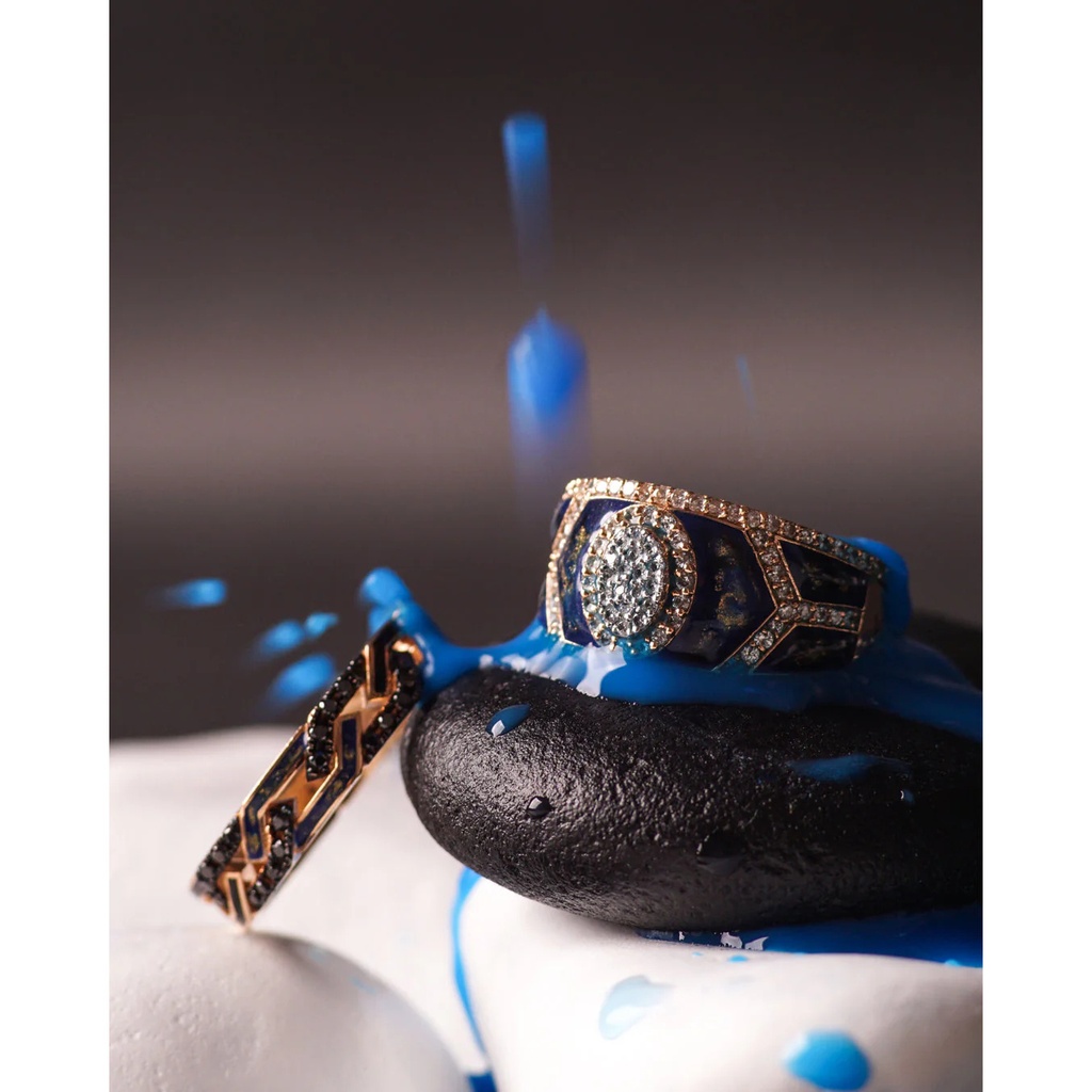 Terzihan Shield Ring - Blue Mother of Pearl Enamel #3