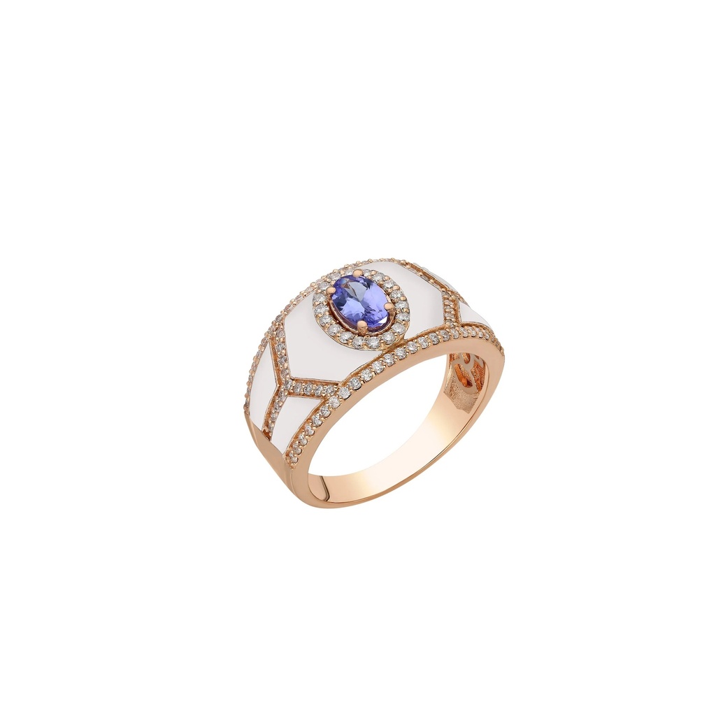 Terzihan Shield Ring - Blue Sapphire with White Enamel