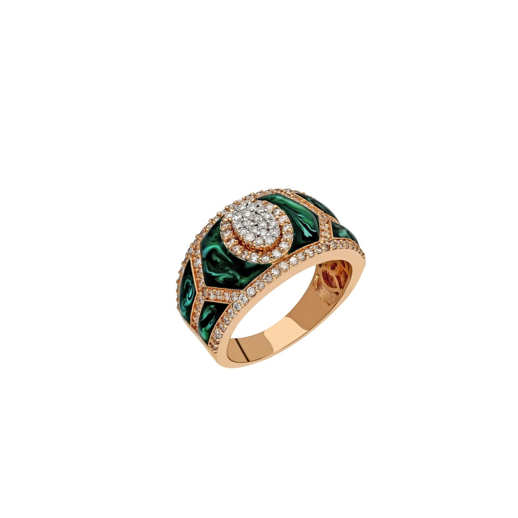 Terzihan Shield Ring - Green Mother of Pearl Enamel
