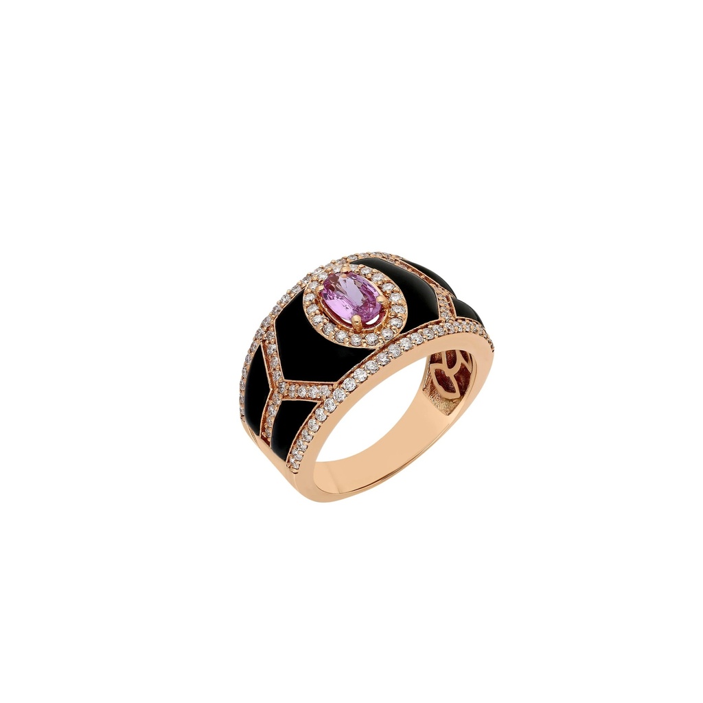 Terzihan Shield Ring - Pink Sapphire with Black Enamel