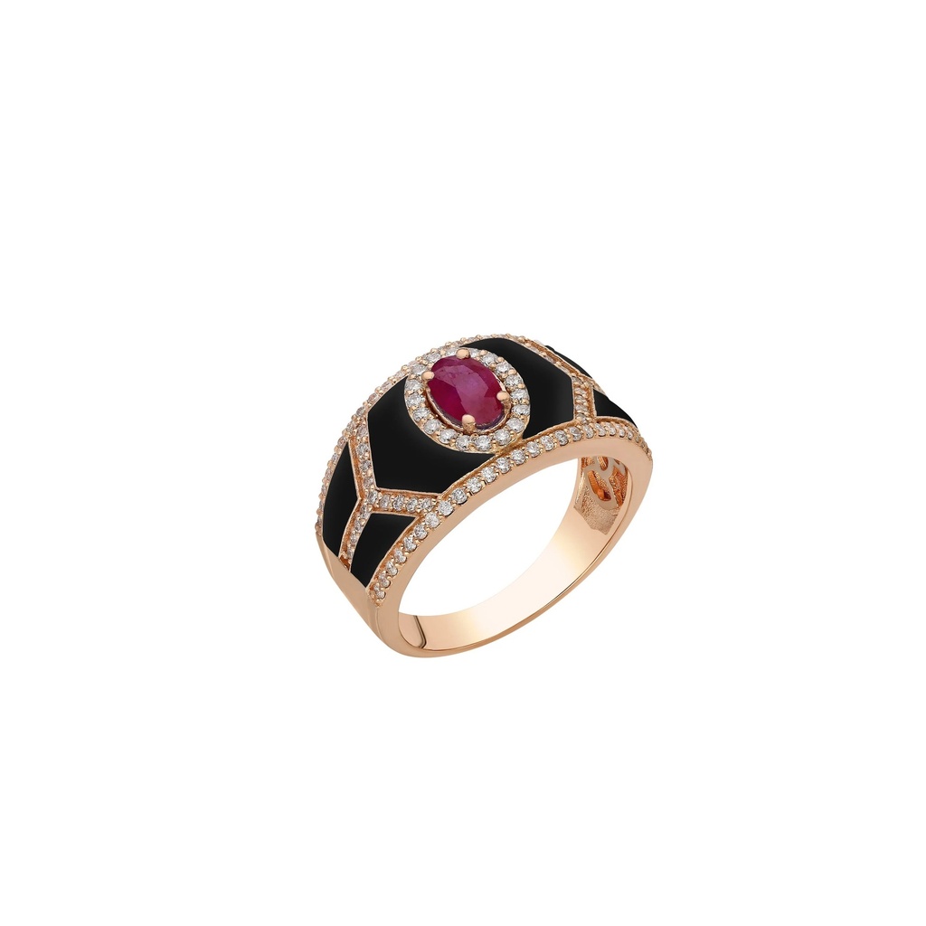 Terzihan Shield Ring - Ruby with Black Enamel