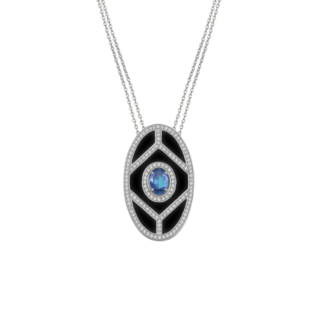 Terzihan White Gold Shield Pendant - Blue Sapphire with Black Enamel WG.SHIELD
