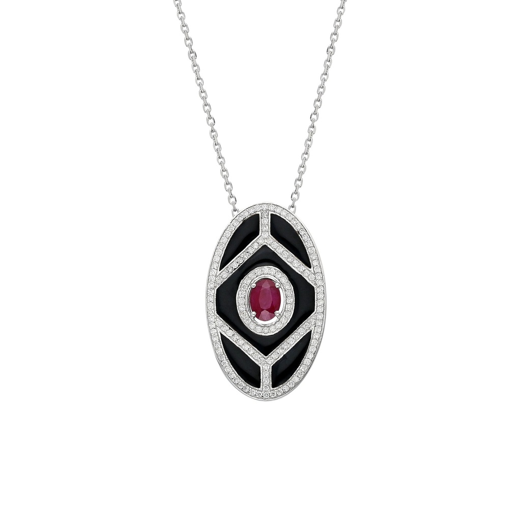 Terzihan White Gold Shield Pendant - Ruby with Black Enamel WG.SHIELD