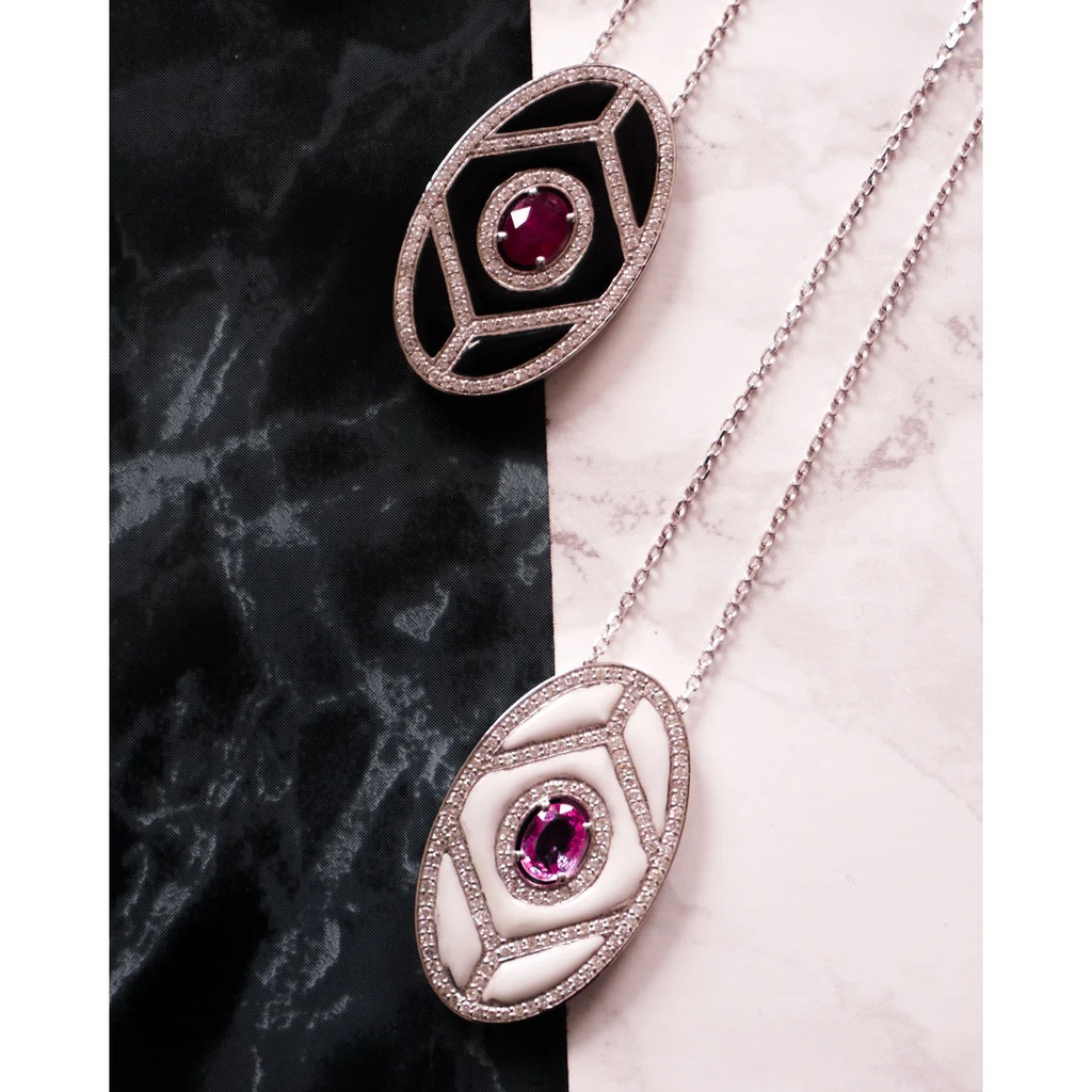 Terzihan White Gold Shield Pendant - Ruby with Black Enamel WG.SHIELD #2