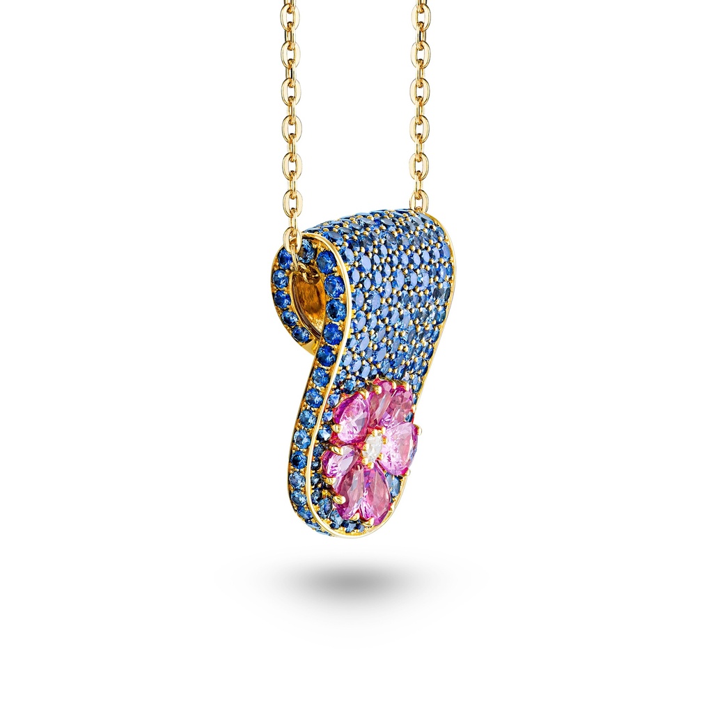 Eden Blue Sapphire Neckalce With Pink Sapphire And Diamond Flower #2