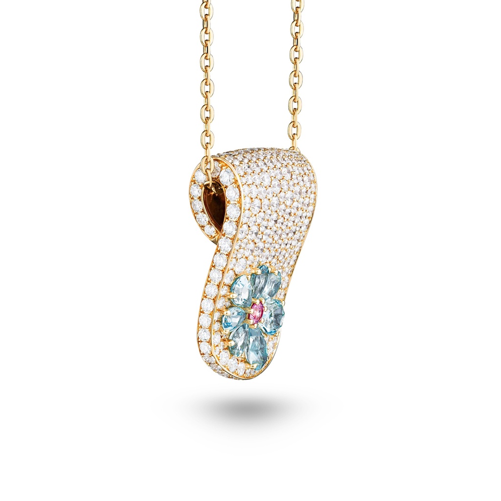 Eden Diamond Necklace With Aquamarine And Pink Sapphire Flower #2