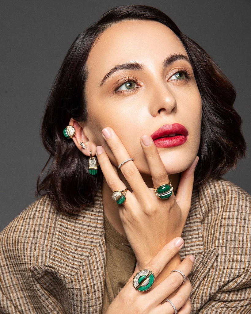 As Above So Below Ring In Malachite And Diamonds #3