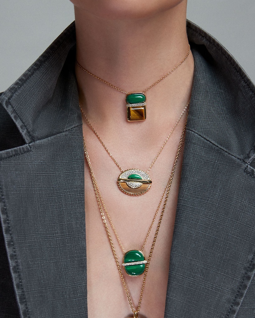 As Above So Below Necklace In Malachite, Tiger'S Eyes And Diamonds #2