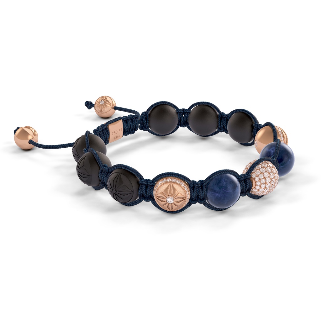 Shamballa Jewels Rose Gold, Sapphire, Diamond & Ceramic 10mm Bead Braided Bracelet (Left View)