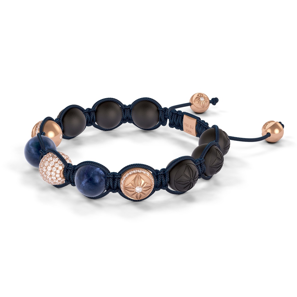 Shamballa Jewels Rose Gold, Sapphire, Diamond & Ceramic 10mm Bead Braided Bracelet (Right View)
