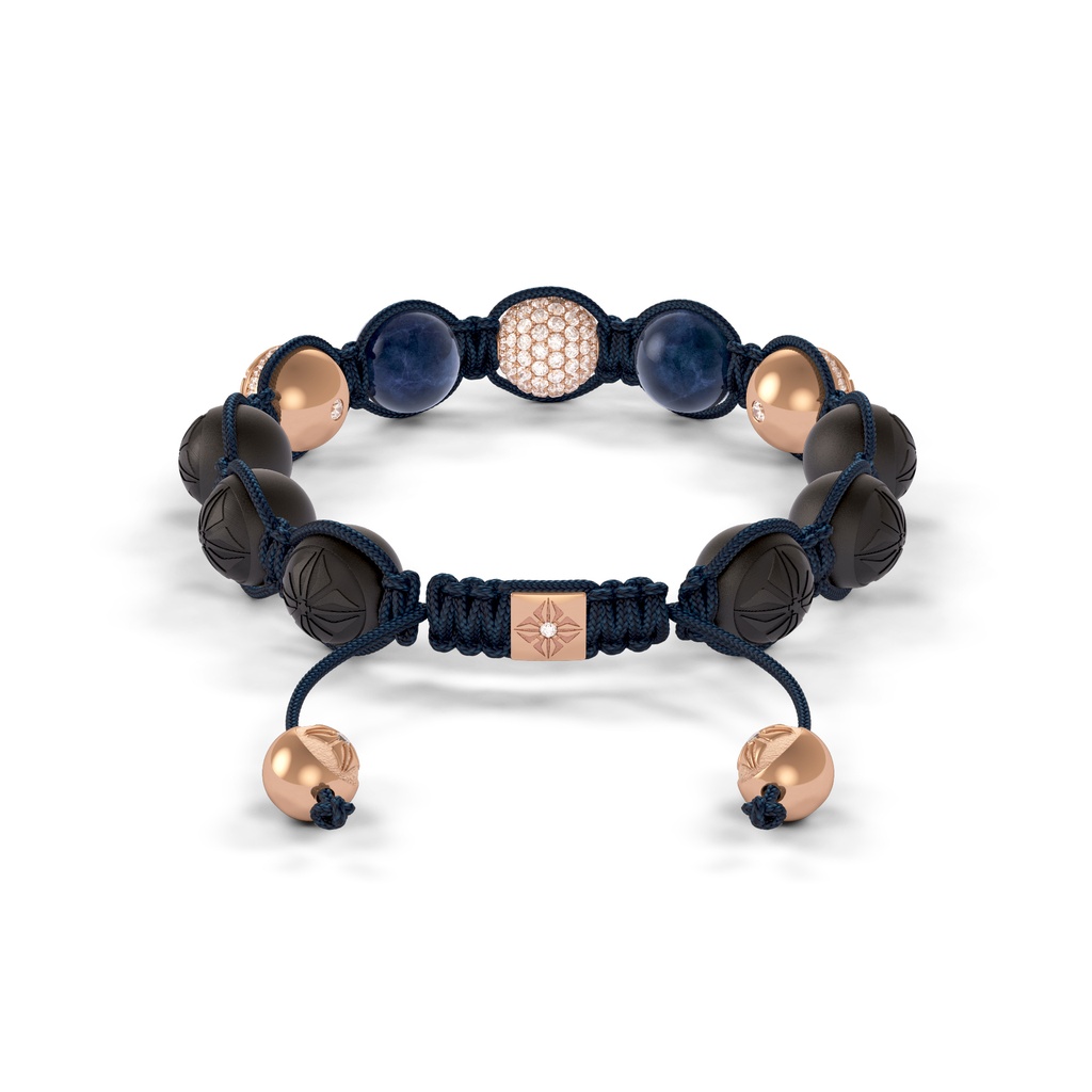 Shamballa Jewels Rose Gold, Sapphire, Diamond & Ceramic 10mm Bead Braided Bracelet (Back View)