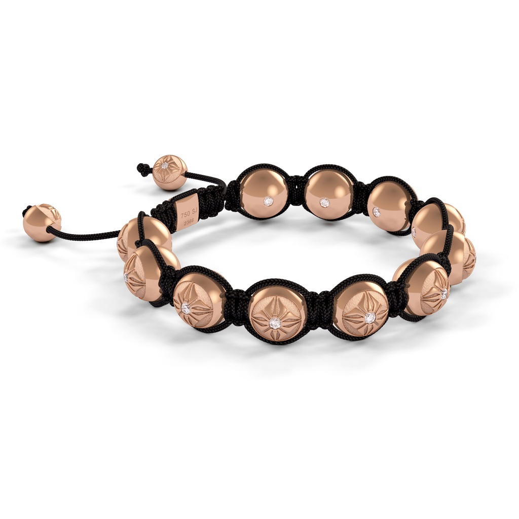 Shamballa Jewels Full Rose Gold SOS & Onyx 10mm Bead Braided Bracelet (Left View)