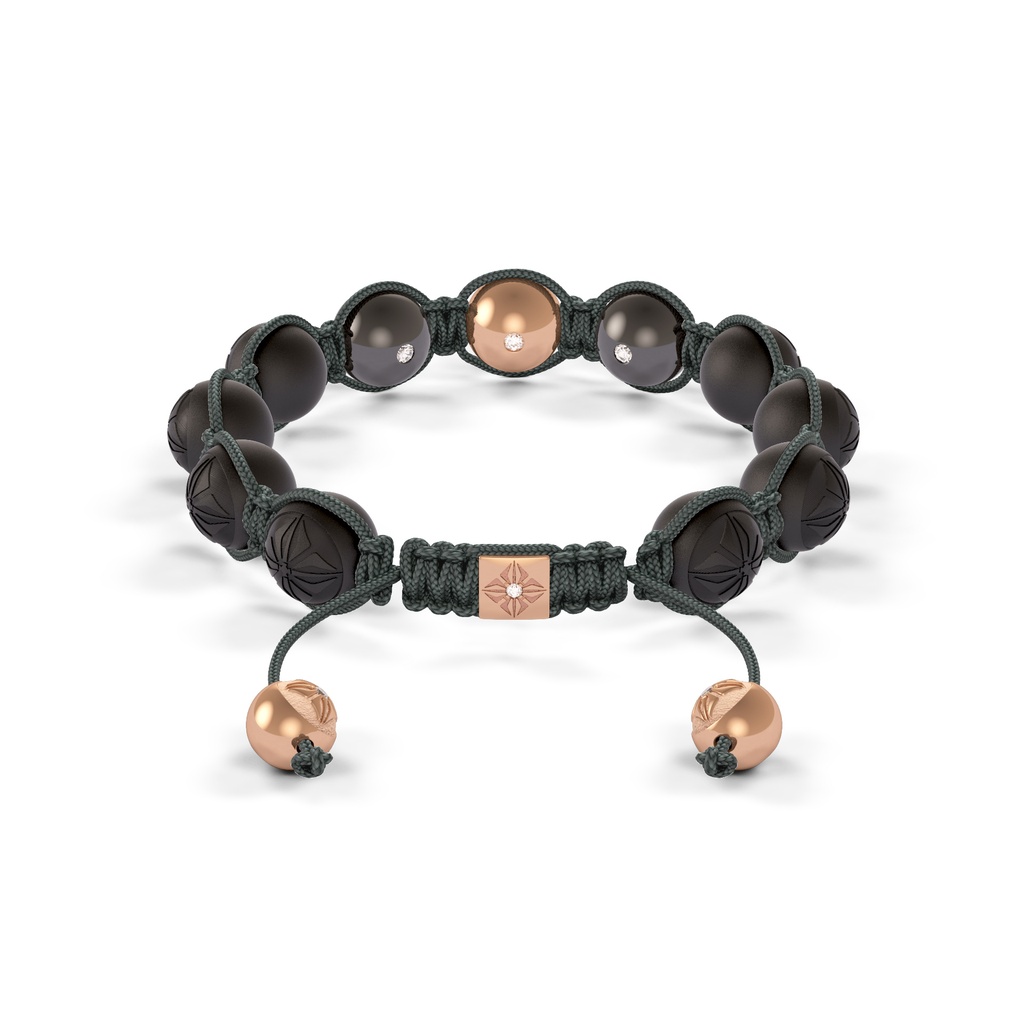 Shamballa Jewels Rose & Black Gold Diamond & Ceramic 10mm Bead Braided Bracelet (Back View)