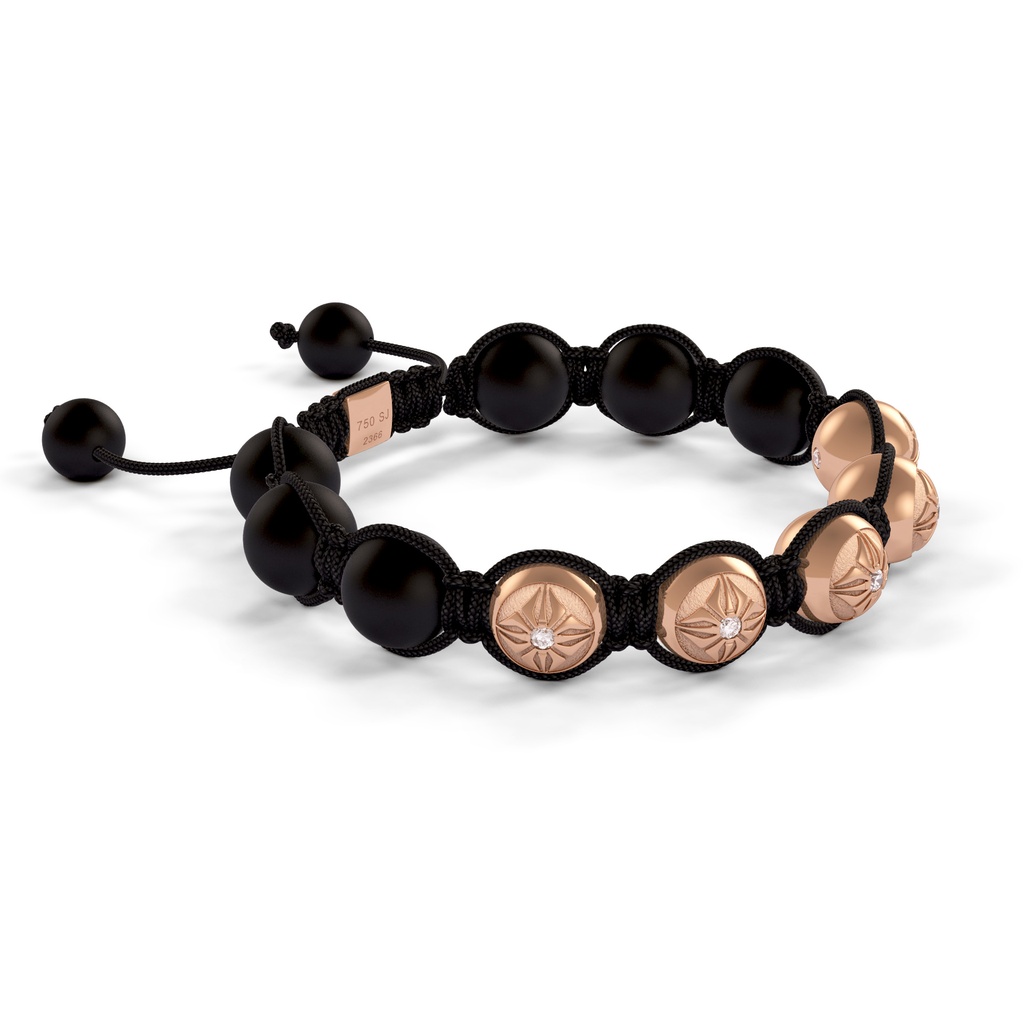 Shamballa Jewels Front Gold SOS & Onyx 10mm Bead Braided Bracelet (Left View)