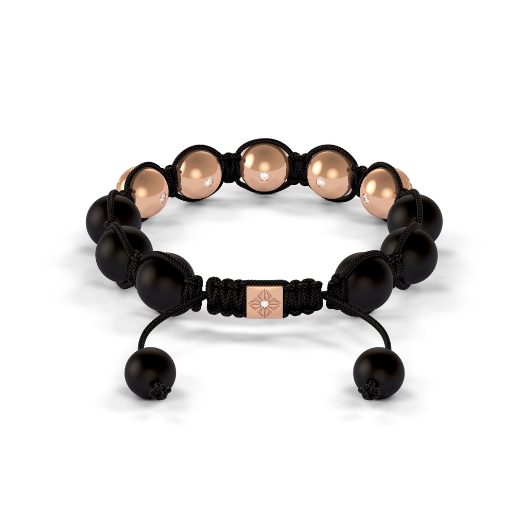 Shamballa Jewels Front Gold SOS & Onyx 10mm Bead Braided Bracelet (Back View)