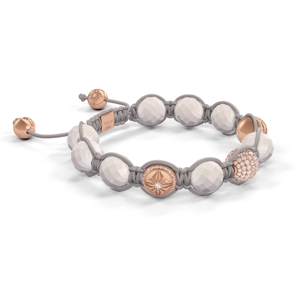 Shamballa Jewels Rose Gold, Diamond & Moonstone 10mm Bead Braided Bracelet (Left View)