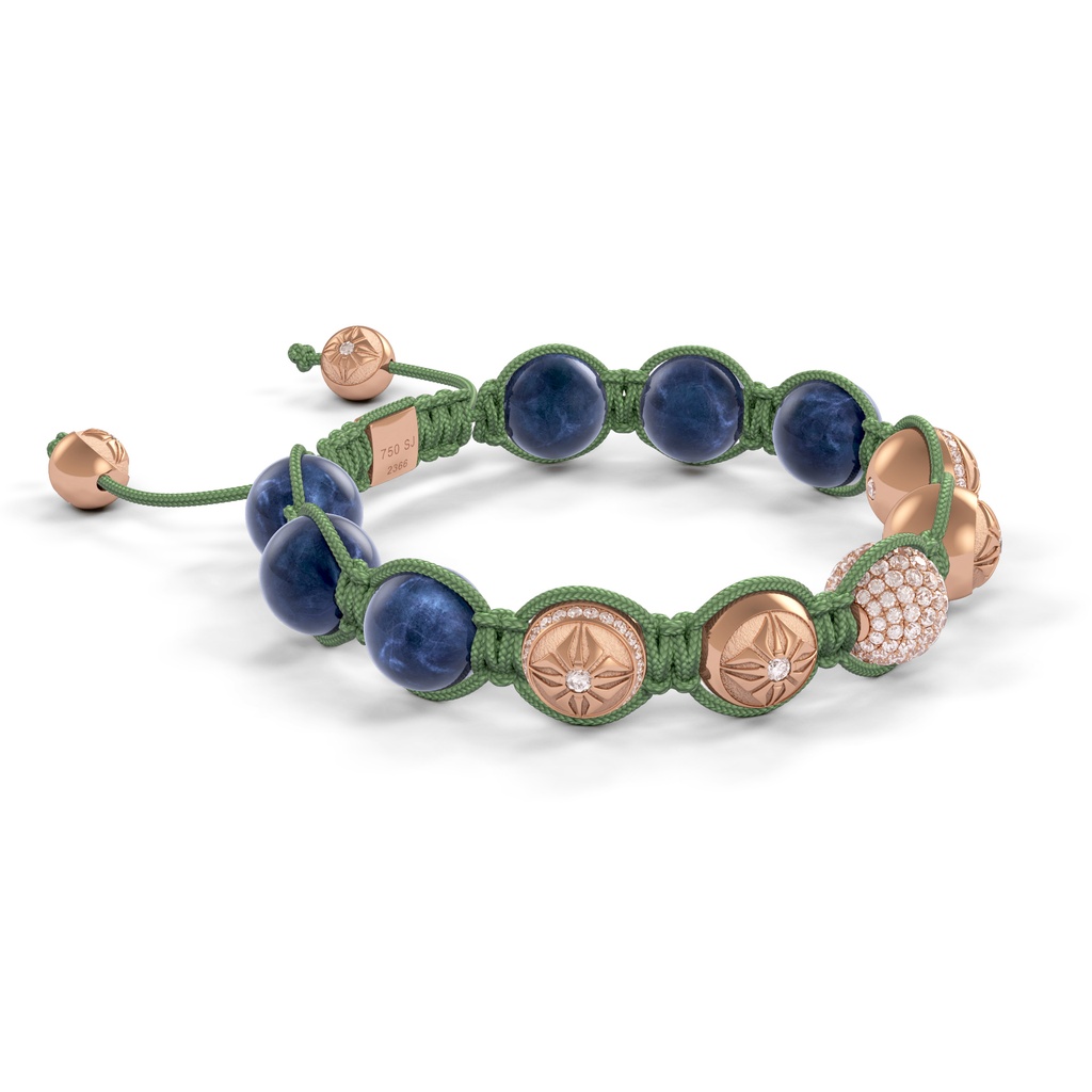 Shamballa Jewels Rose Gold, Diamond & Sapphire 10mm Bead Braided Bracelet (Left View)