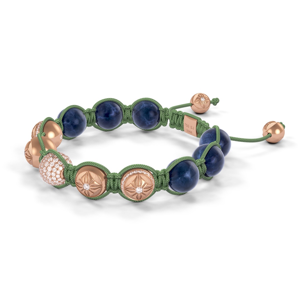 Shamballa Jewels Rose Gold, Diamond & Sapphire 10mm Bead Braided Bracelet (Right View)