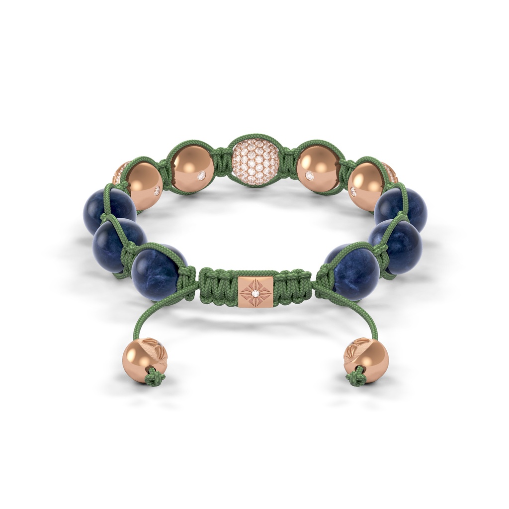 Shamballa Jewels Rose Gold, Diamond & Sapphire 10mm Bead Braided Bracelet (Back View)