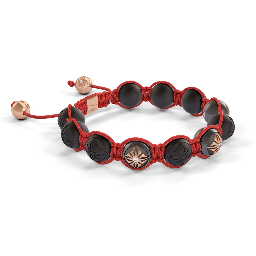 Shamballa Jewels Black & Rose Gold Ceramic 10mm Bead Braided Bracelet (Left View)