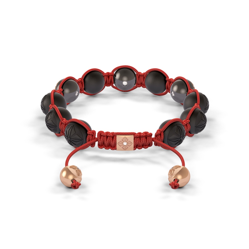 Shamballa Jewels Black & Rose Gold Ceramic 10mm Bead Braided Bracelet (Back View)