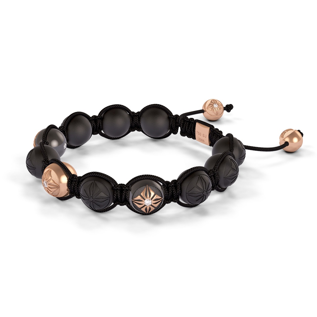 Shamballa Jewels Black & Rose Gold Ceramic 10mm Bead Braided Bracelet (Right View)