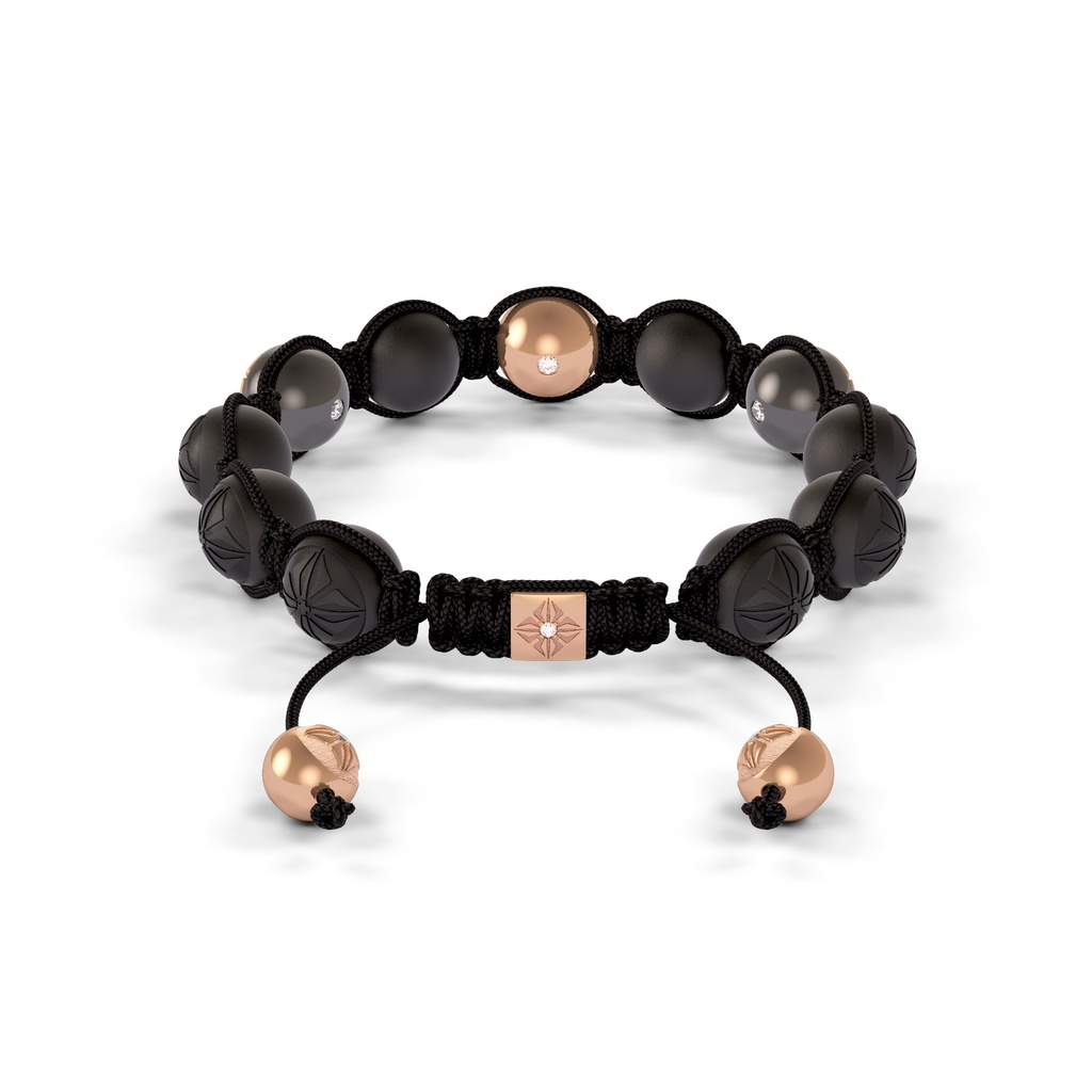 Shamballa Jewels Black & Rose Gold Ceramic 10mm Bead Braided Bracelet (Back View)
