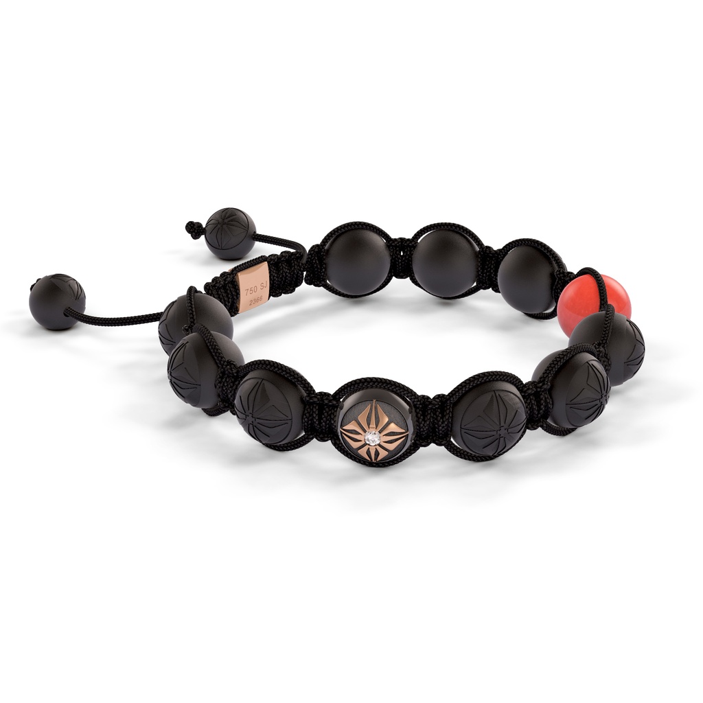 Shamballa Jewels Black & Rose Gold Coral & Ceramic 10mm Bead Braided Bracelet (Left View)