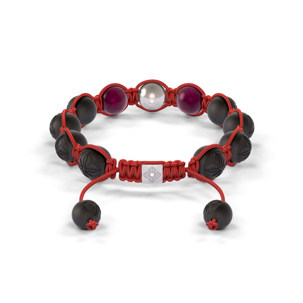 Shamballa Jewels White Gold, Ruby & 10mm Bead Braided Bracelet (Back View)