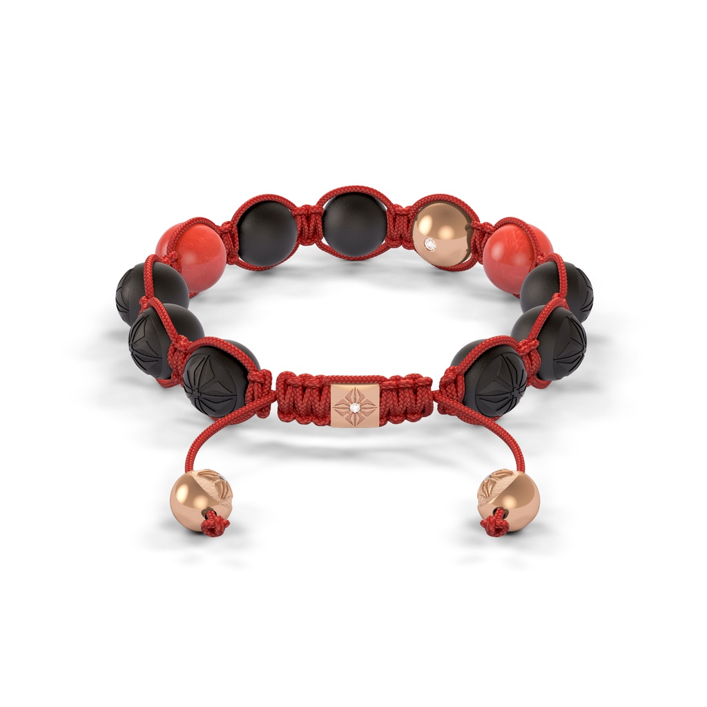 Shamballa Jewels Rose Gold Diamond Coral & Ceramic 10mm Bead Braided Bracelet (Back View)
