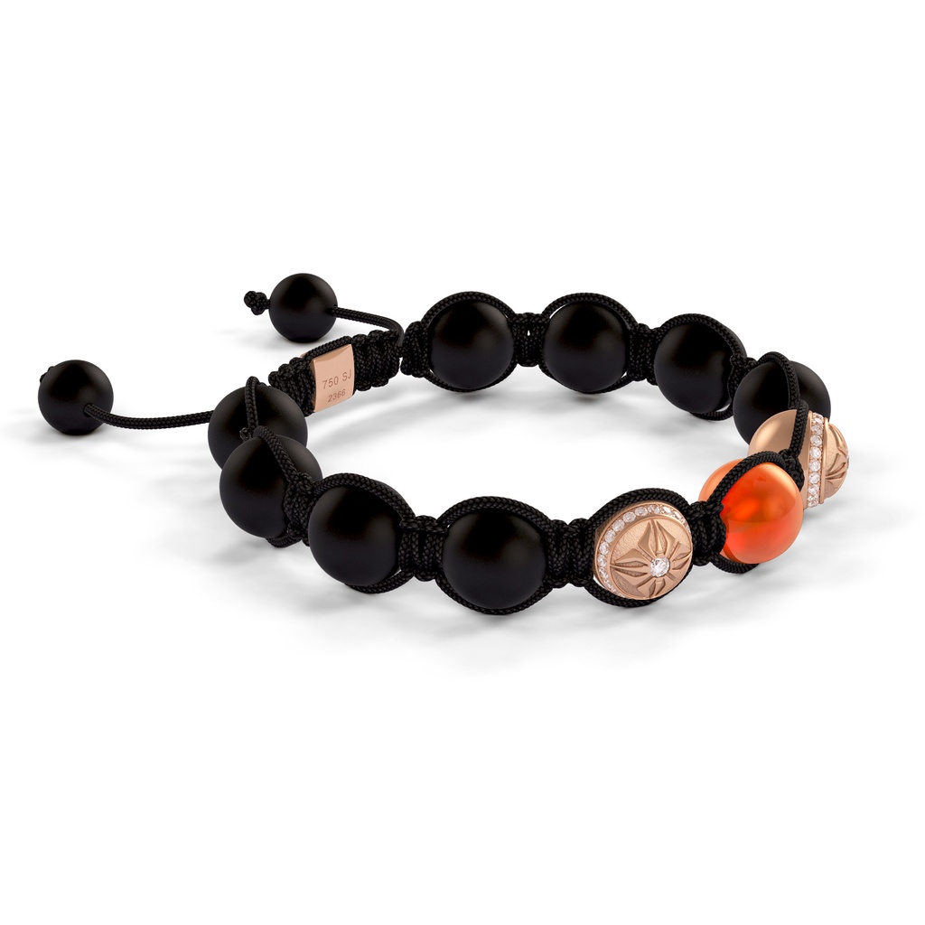 Shamballa Jewels Rose Gold SOS Diamond, Carnelian & Onyx 10mm Bead Braided Bracelet (Left View)