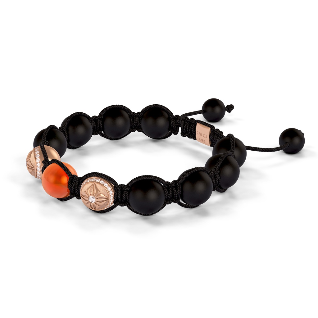 Shamballa Jewels Rose Gold SOS Diamond, Carnelian & Onyx 10mm Bead Braided Bracelet (Right View)