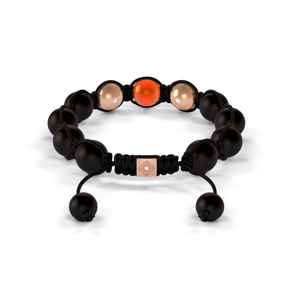 Shamballa Jewels Rose Gold SOS Diamond, Carnelian & Onyx 10mm Bead Braided Bracelet (Back View)