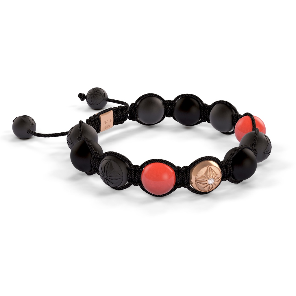 Shamballa Jewels Rose Gold, Coral & Ceramic 10mm Bead Braided Bracelet (Left View)