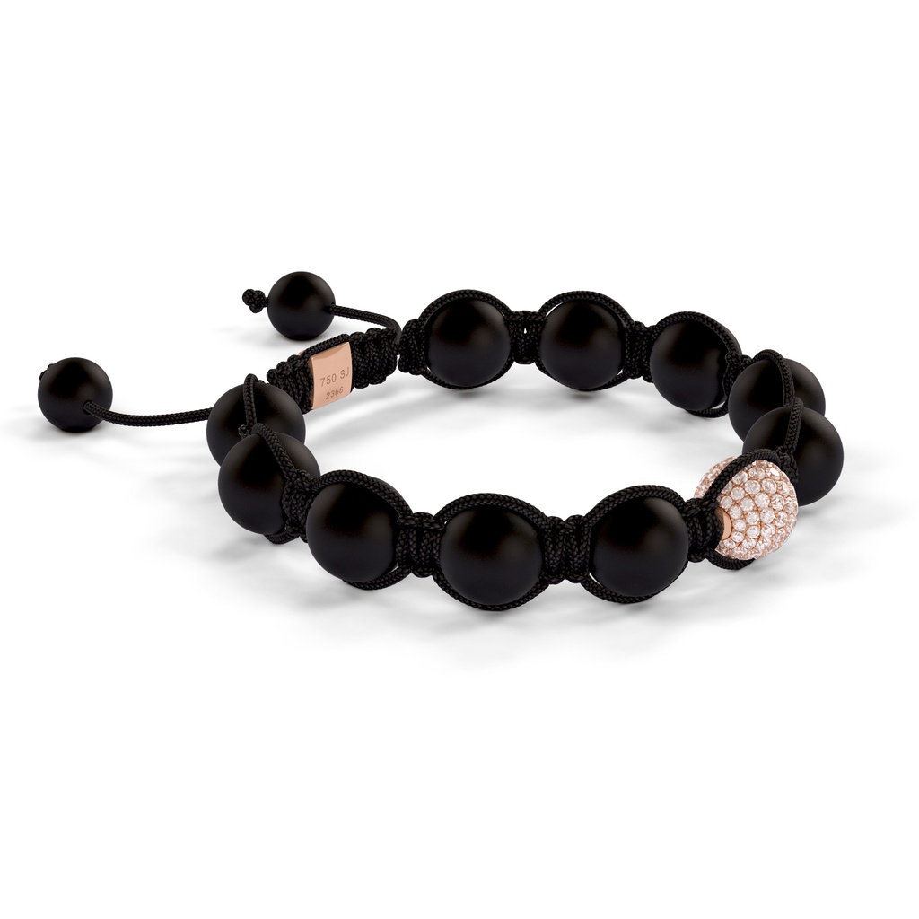 Shamballa Jewels Single Rose Gold Pave & Onyx 10mm Bead Braided Bracelet (Left View)