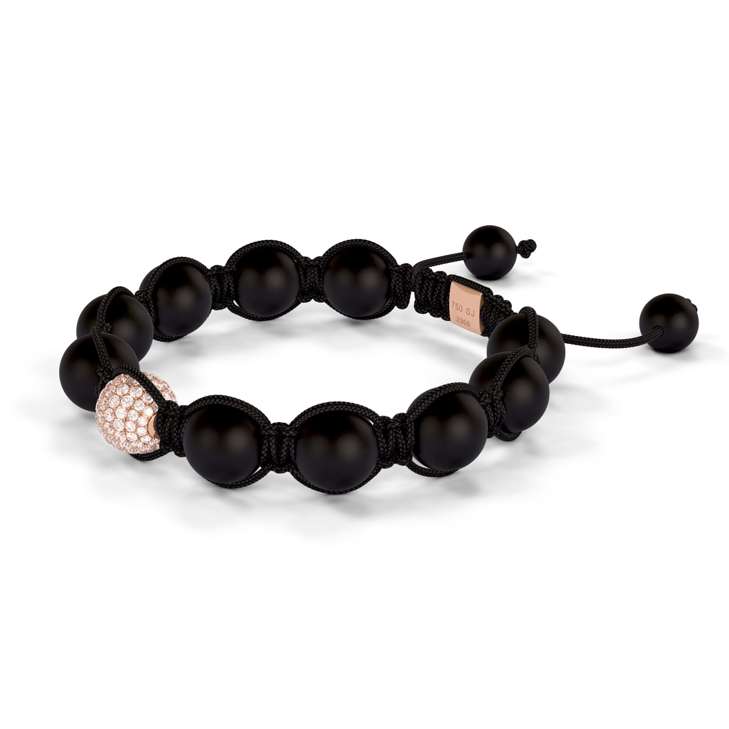 Shamballa Jewels Single Rose Gold Pave & Onyx 10mm Bead Braided Bracelet (Right View)