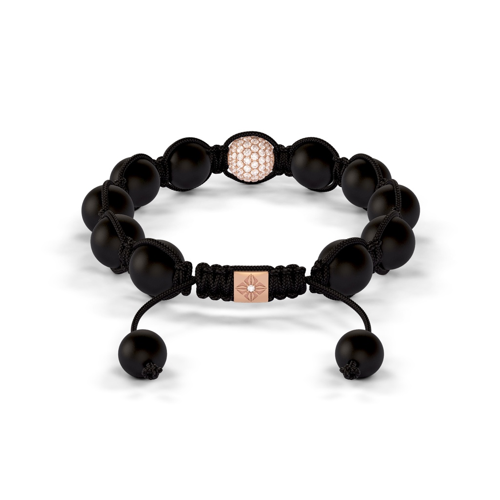 Shamballa Jewels Single Rose Gold Pave & Onyx 10mm Bead Braided Bracelet (Back View)