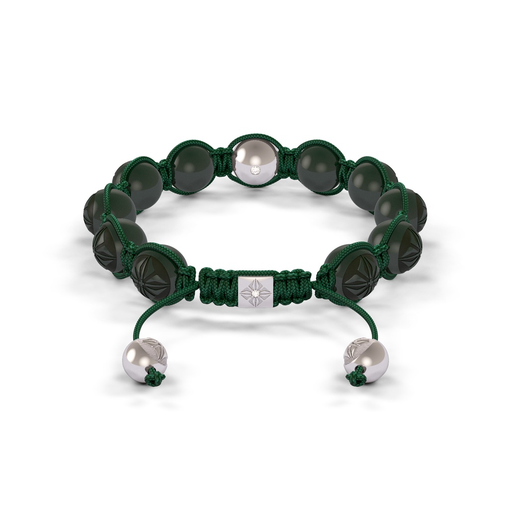 Shamballa Jewels White Gold Diamond & Green Ceramic 10mm Bead Braided Bracelet (Back View)