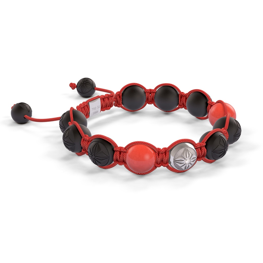 Shamballa Jewels White Gold, Coral & Ceramic 10mm Bead Braided Bracelet (Left View)
