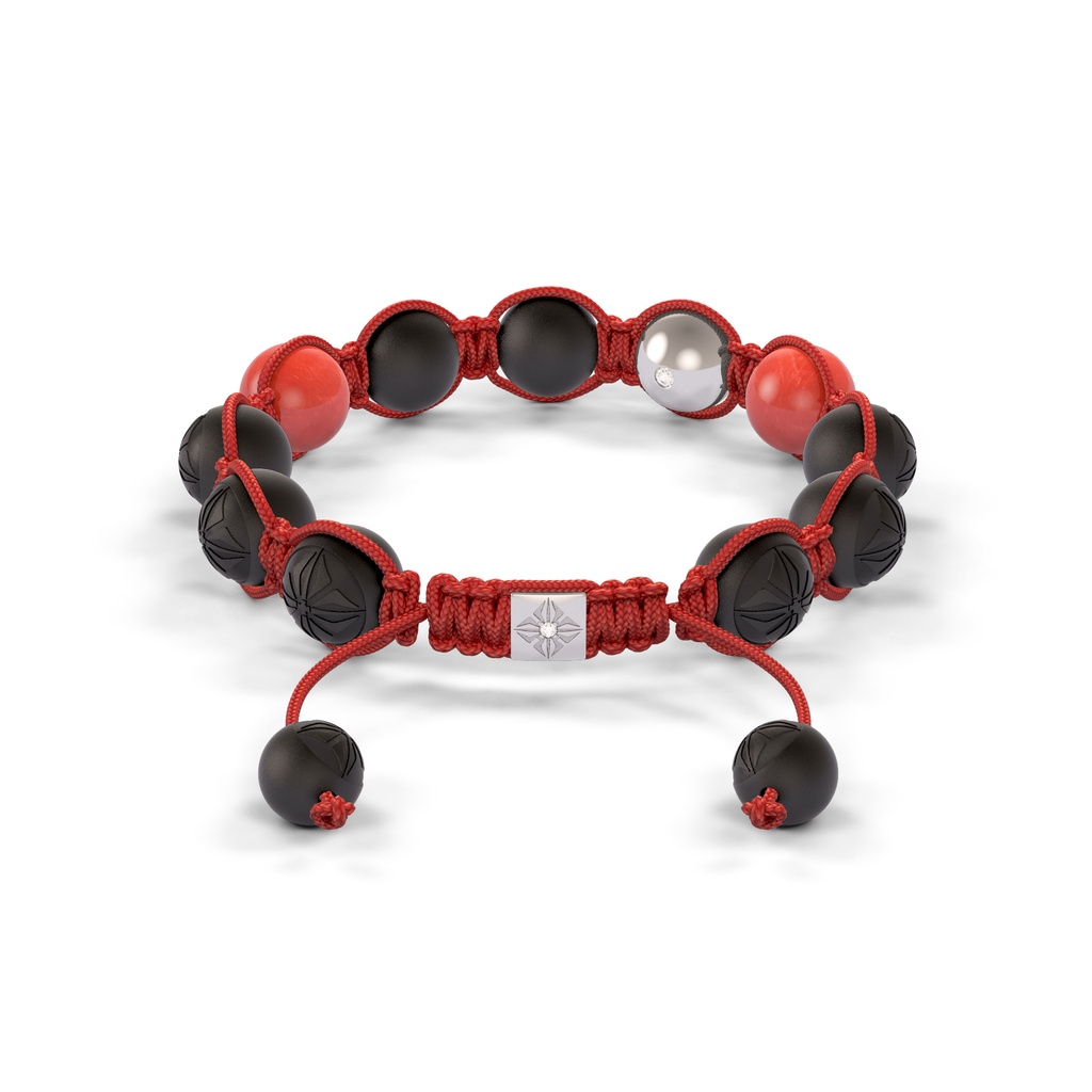 Shamballa Jewels White Gold, Coral & Ceramic 10mm Bead Braided Bracelet (Back View)