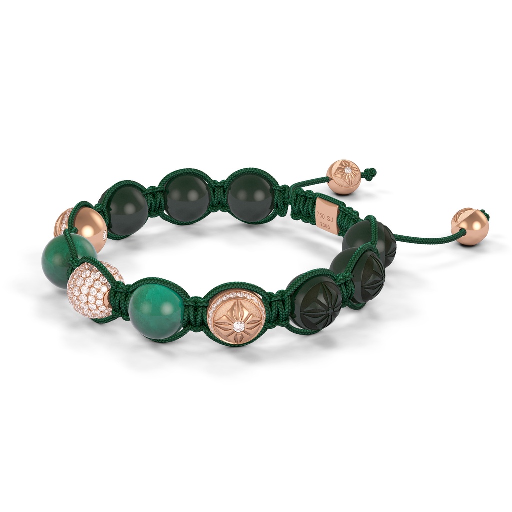 Shamballa Jewels Rose Gold Pave Diamond, Emerald & Ceramic 10mm Bead Braided Bracelet (Right View)