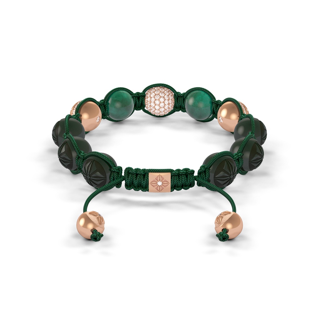 Shamballa Jewels Rose Gold Pave Diamond, Emerald & Ceramic 10mm Bead Braided Bracelet (Back View)