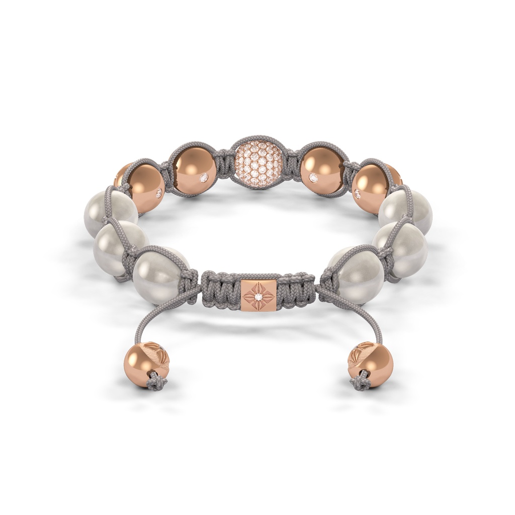 Shamballa Jewels Rose Gold Diamond & Moonstone 10mm Bead Braided Bracelet (Back View)