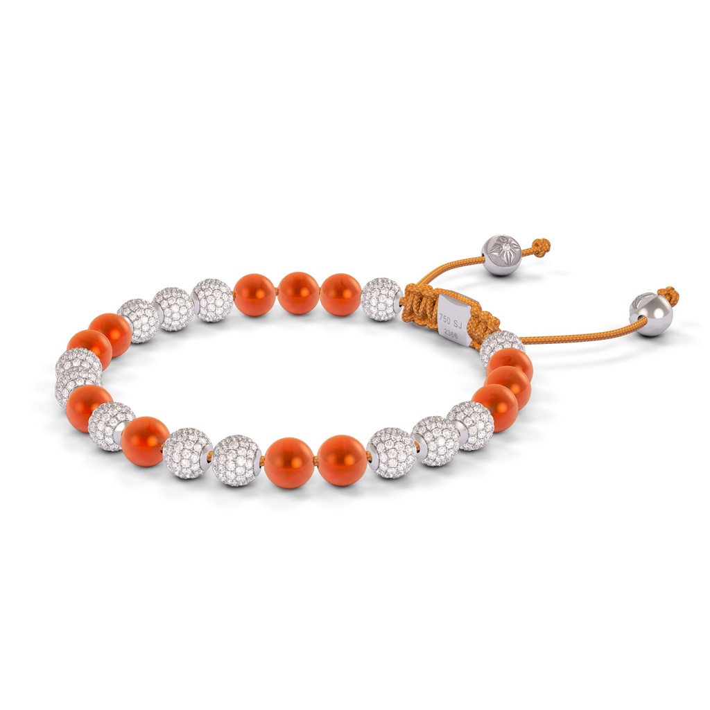 Shamballa Jewels 6mm White Gold Non-Braided Diamond & Carnelian Bracelet (Right View)